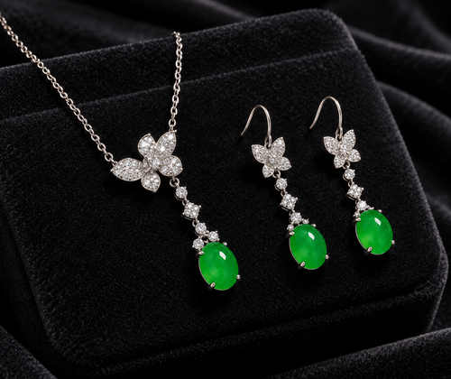 S925 Natural A-Grade Jadeite Butterfly Jewelry Set