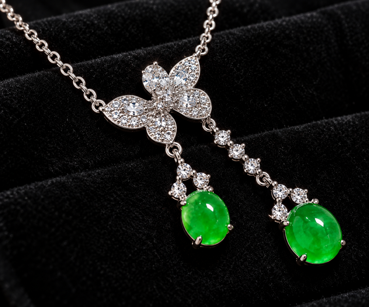S925 Natural A-Grade Jadeite Butterfly Jewelry Set