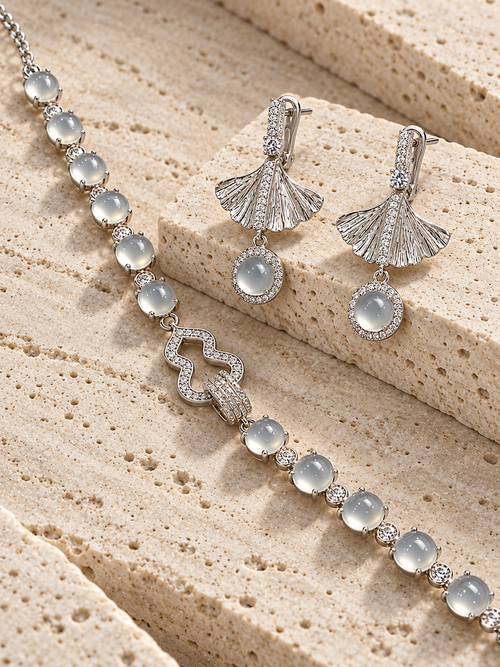 S925 Silver Jewelry Set – Necklace & Fan Earrings