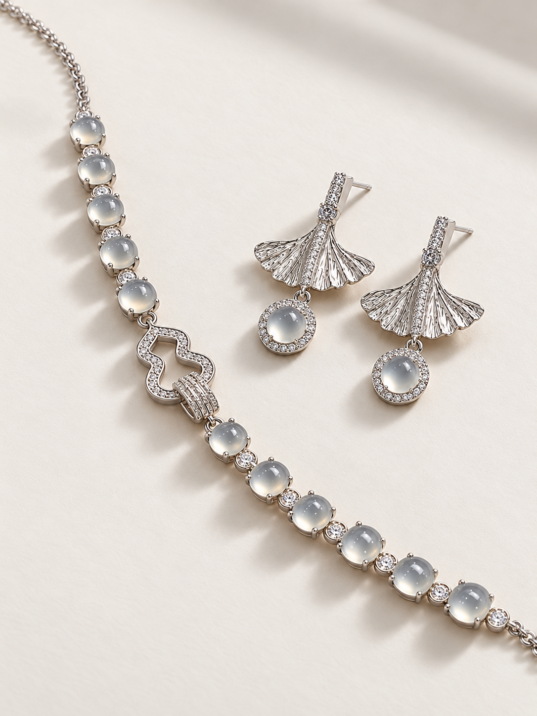 S925 Silver Jewelry Set – Necklace & Fan Earrings
