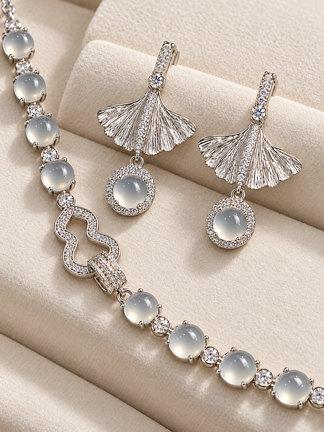 S925 Silver Jewelry Set – Necklace & Fan Earrings
